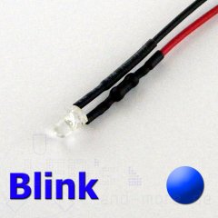 3mm Blink LED ultrahell Blau mit Anschlusskabel 2500mcd...